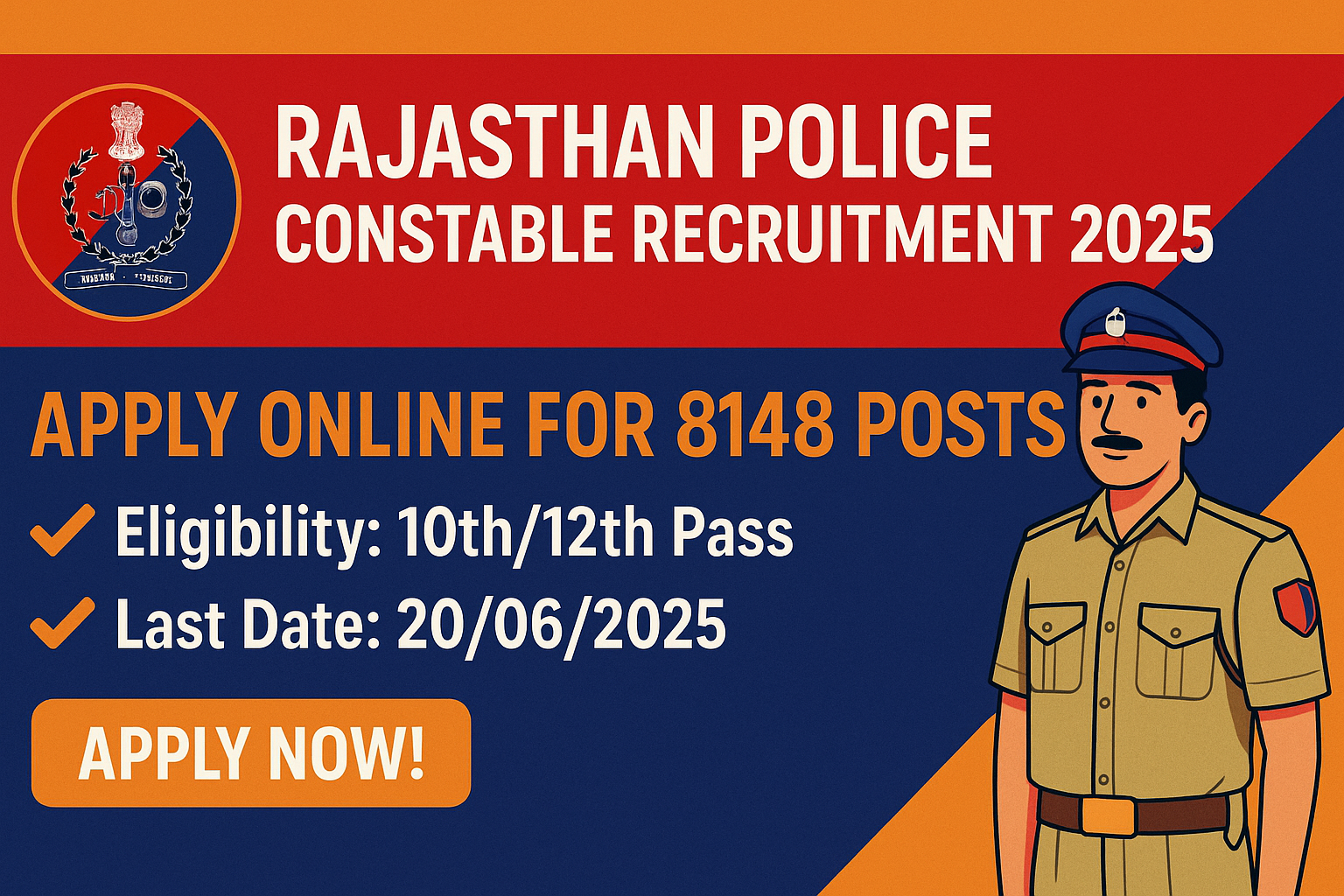 Rajasthan Police Constable Recruitment 2025 Apply Online for 8148 Posts